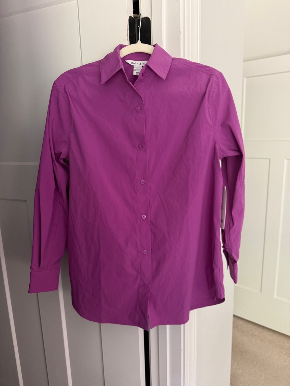 Athleta oversized poplin top new NWT jazzy purple long sleeve button down shirt